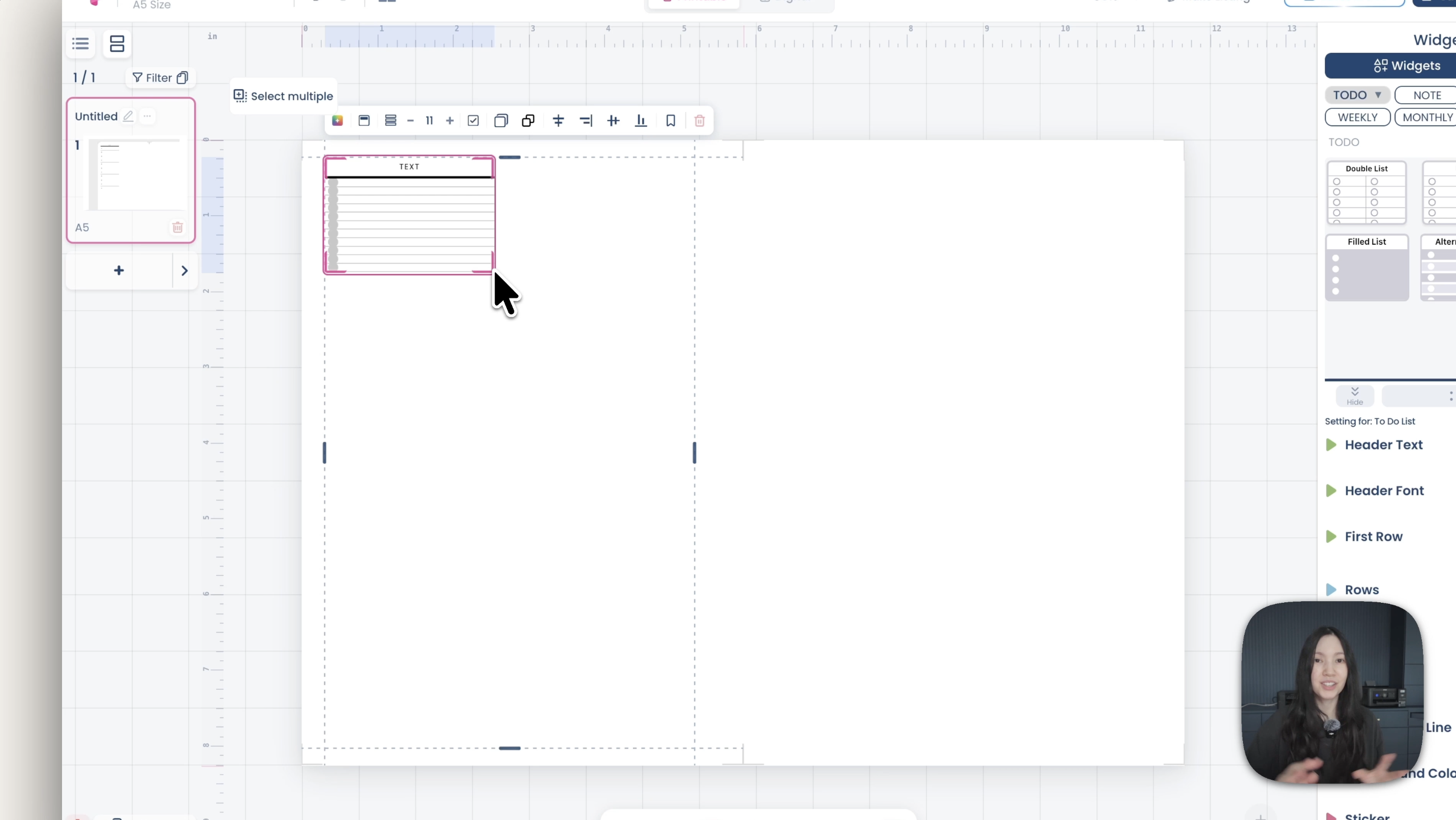 The Layout menu showing both Rows and Columns and Freeform as options