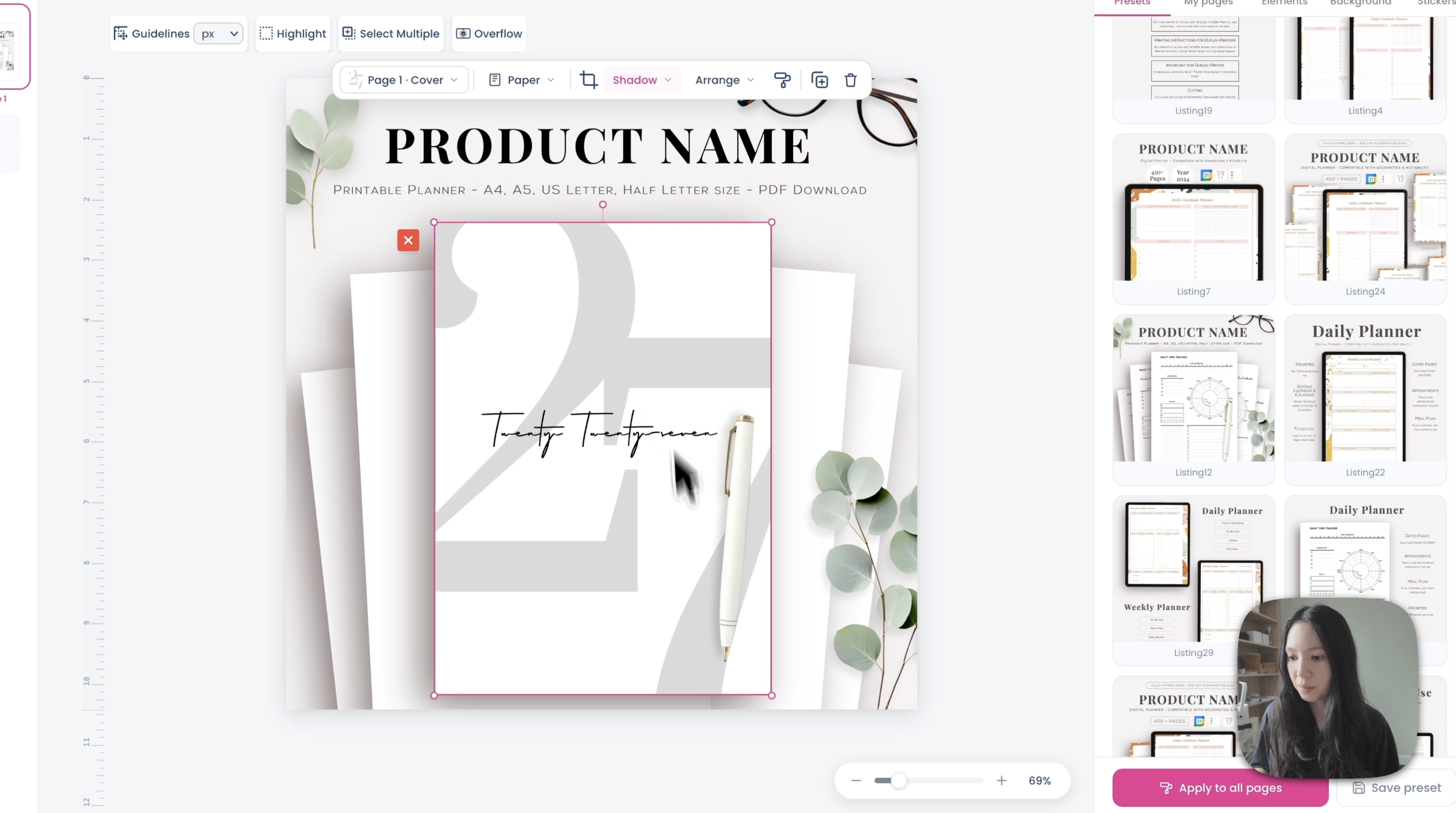 Choosing which planner page to place into a listing image slot