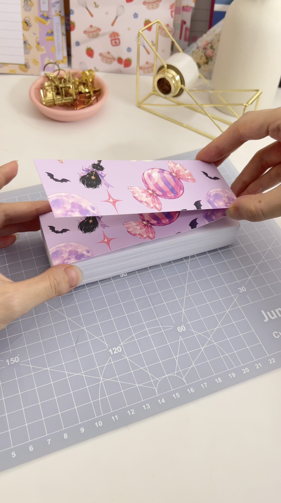 Gluing the back cover onto the reverse of the planner block