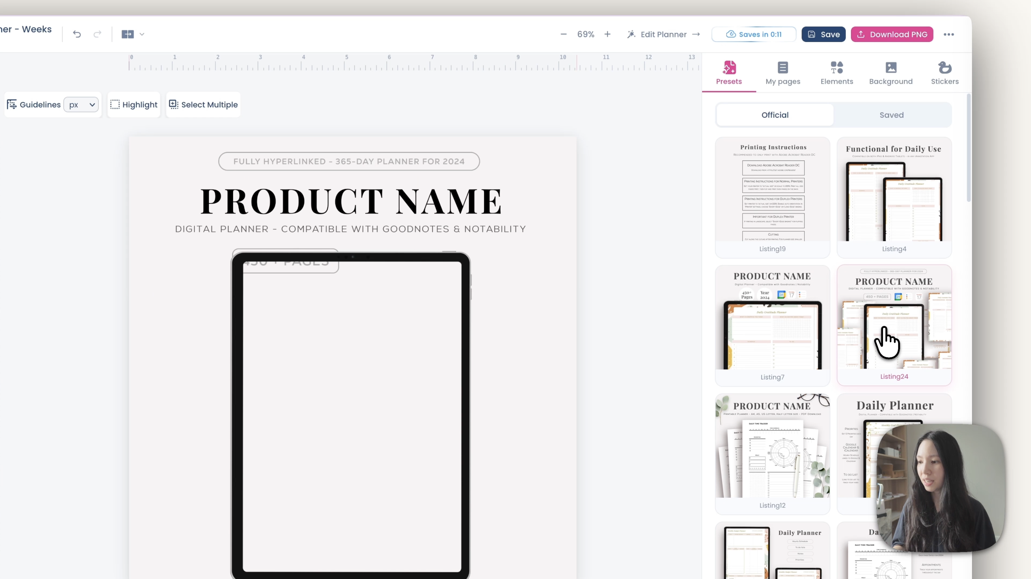 The presets panel in the listing maker, showing ready-made listing image layouts