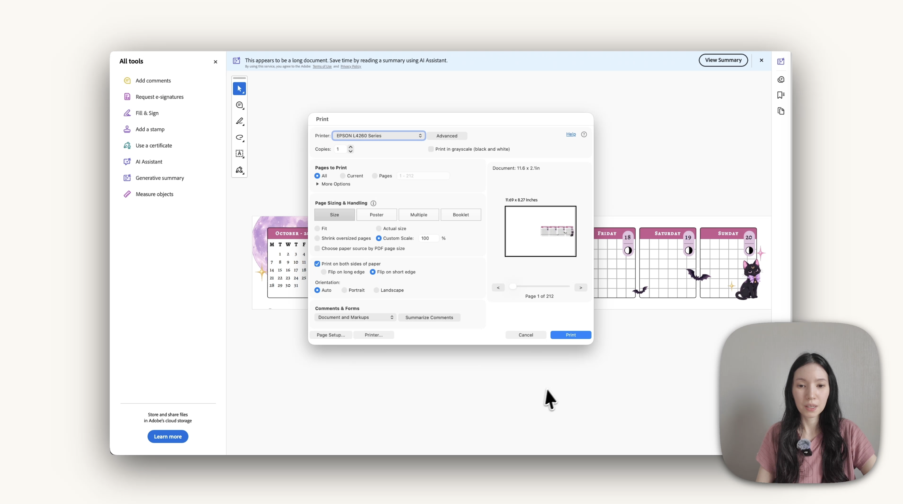 Adobe Acrobat print settings with print on both sides and flip on short edge selected