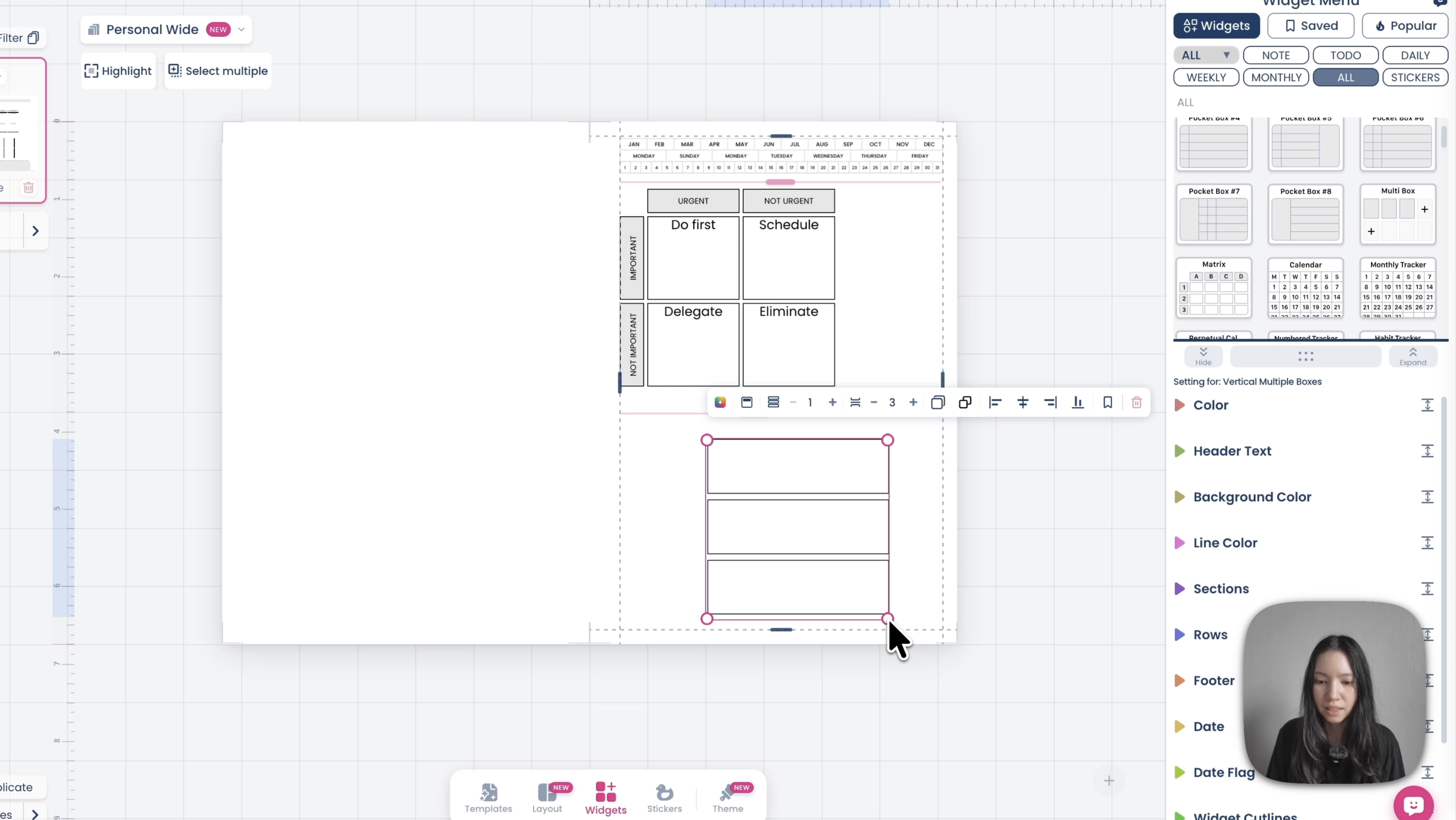 Widget Multi-box con tres cajas agregado debajo de la matriz de prioridades
