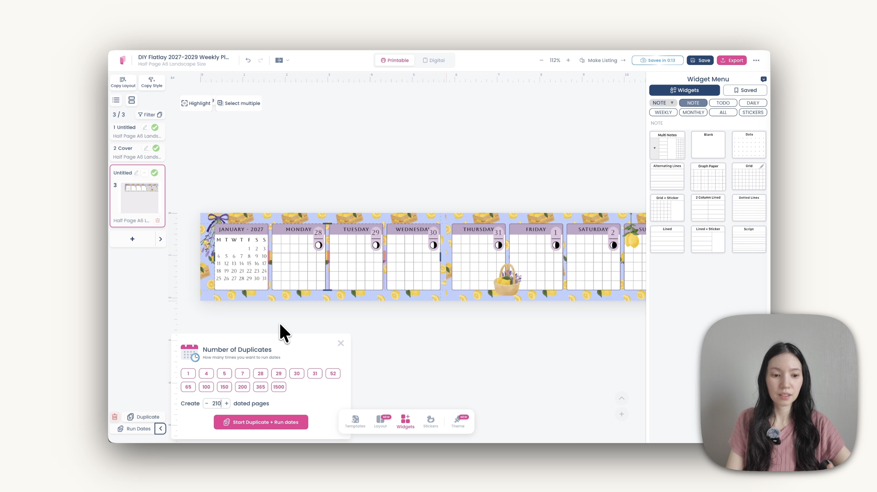 Setting the duplicate count to 210 dated pages before running dates