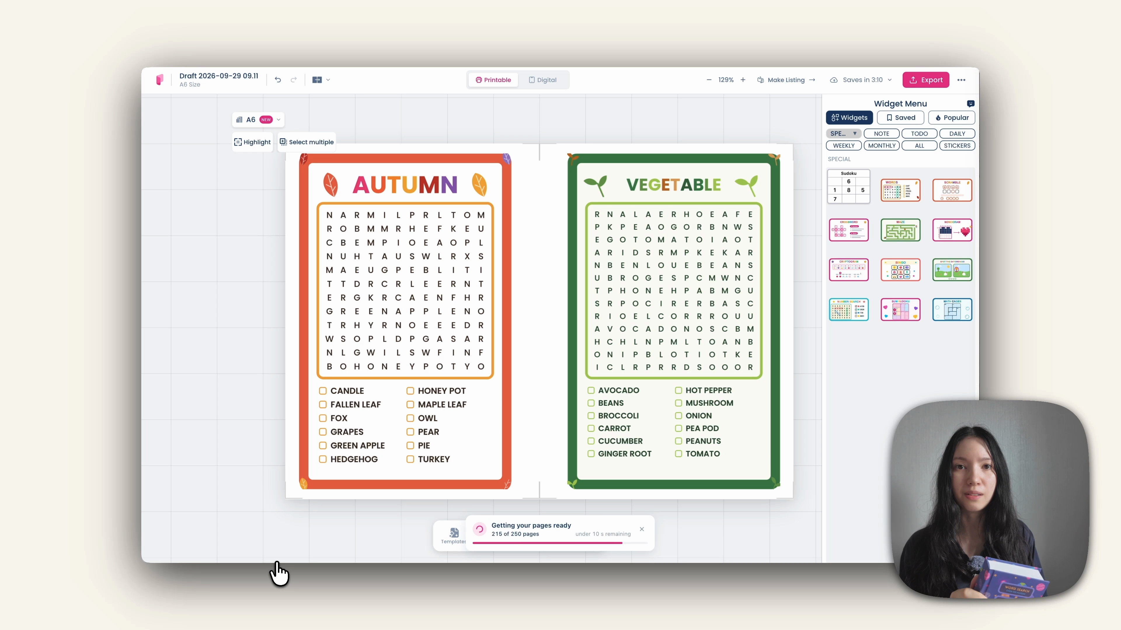 Pages panel showing 250 identical duplicated pages