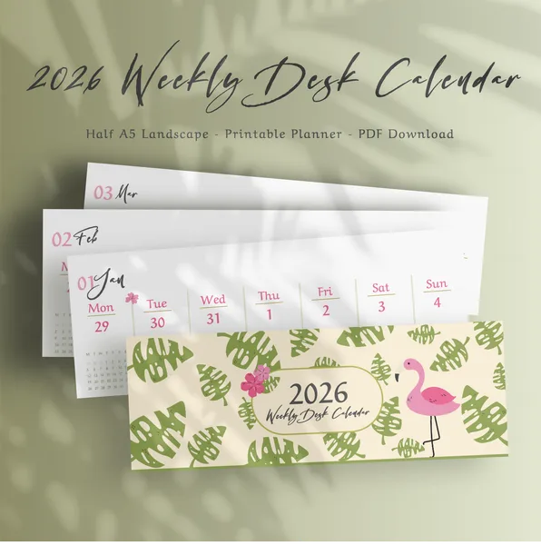 2026 Weekly Desk Calendar Half A5 Landscape