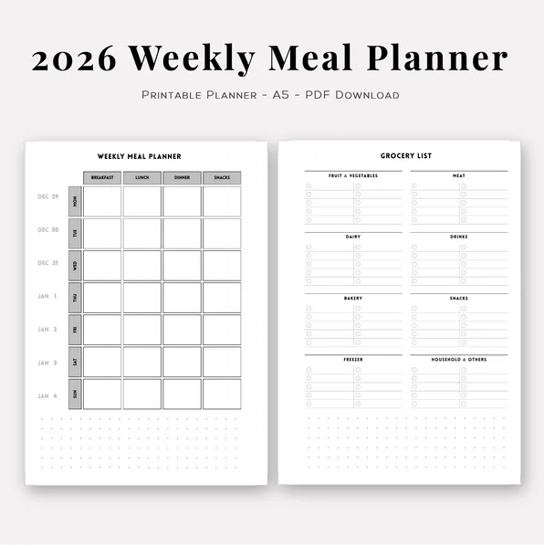 2026 Weekly Meal Planner and Grocery List