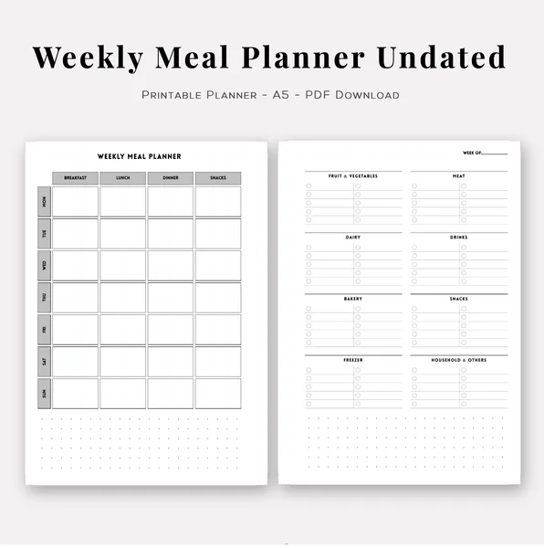 Starter Weekly Meal Planner and Grocery Undated